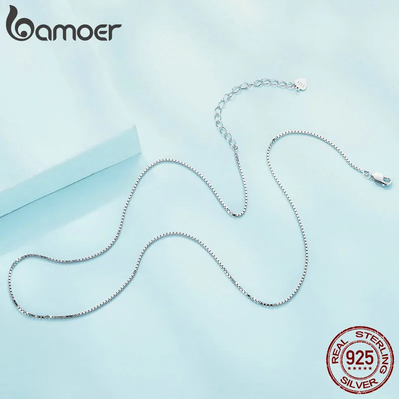BAMOER classique basique o-chaîne 100% 925 argent Sterling fermoir mousqueton réglable collier boîte chaîne bijoux de mode pour les femmes