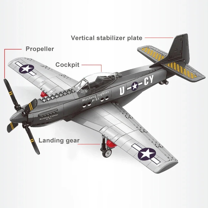 Militaire USA P-51 Mustang combattant Jets modèle blocs de construction avion technique avion MOC armes briques jouets pour cadeaux pour adultes