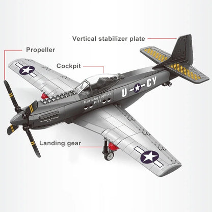 Militaire USA P-51 Mustang combattant Jets modèle blocs de construction avion technique avion MOC armes briques jouets pour cadeaux pour adultes