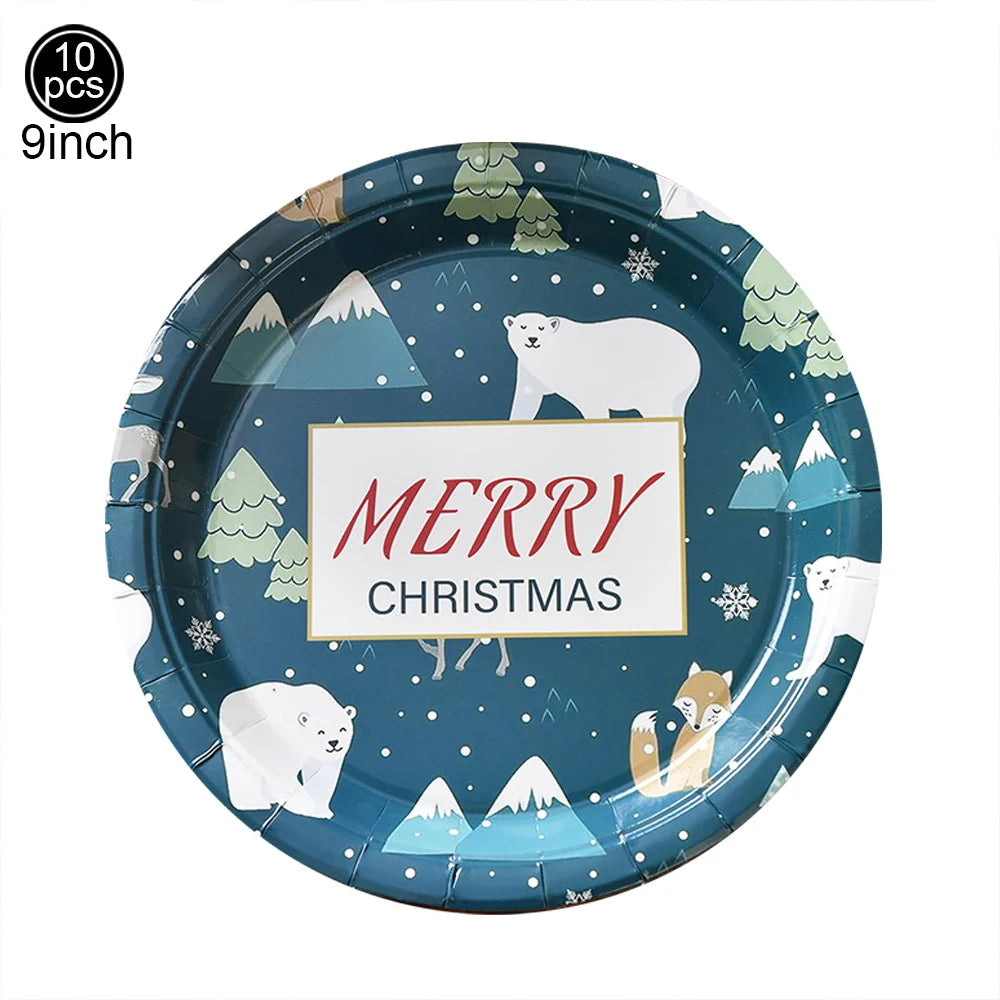 Fournitures de noël, bannière joyeux noël, ballon, bouteille de vin, autocollants, assiettes en papier jetables, pailles, décorations de fête de noël