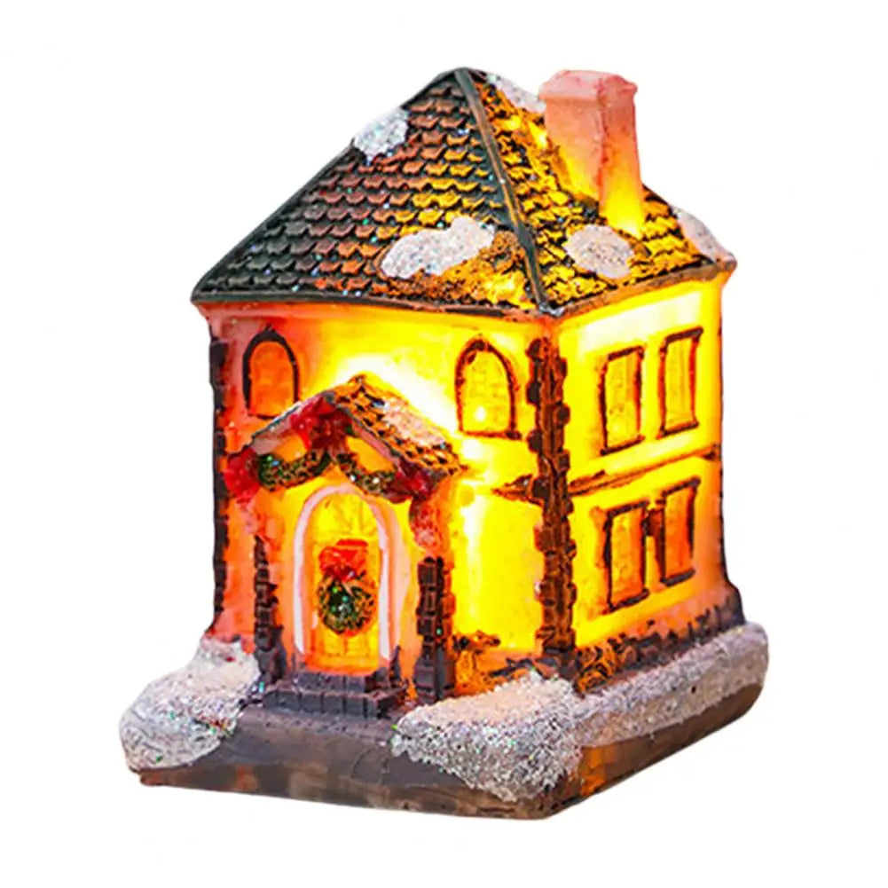 Ornement de maison lumineuse de noël, éclairage chaud romantique, artisanat en résine, couverture de neige LED pour bureau, décoration de maison, Statue de Festival