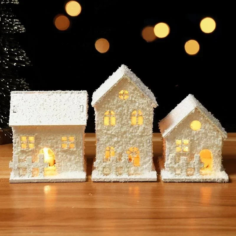 Décoration de Noël avec lumières LED Flocons de neige brillants et décorations de Noël pour une petite maison