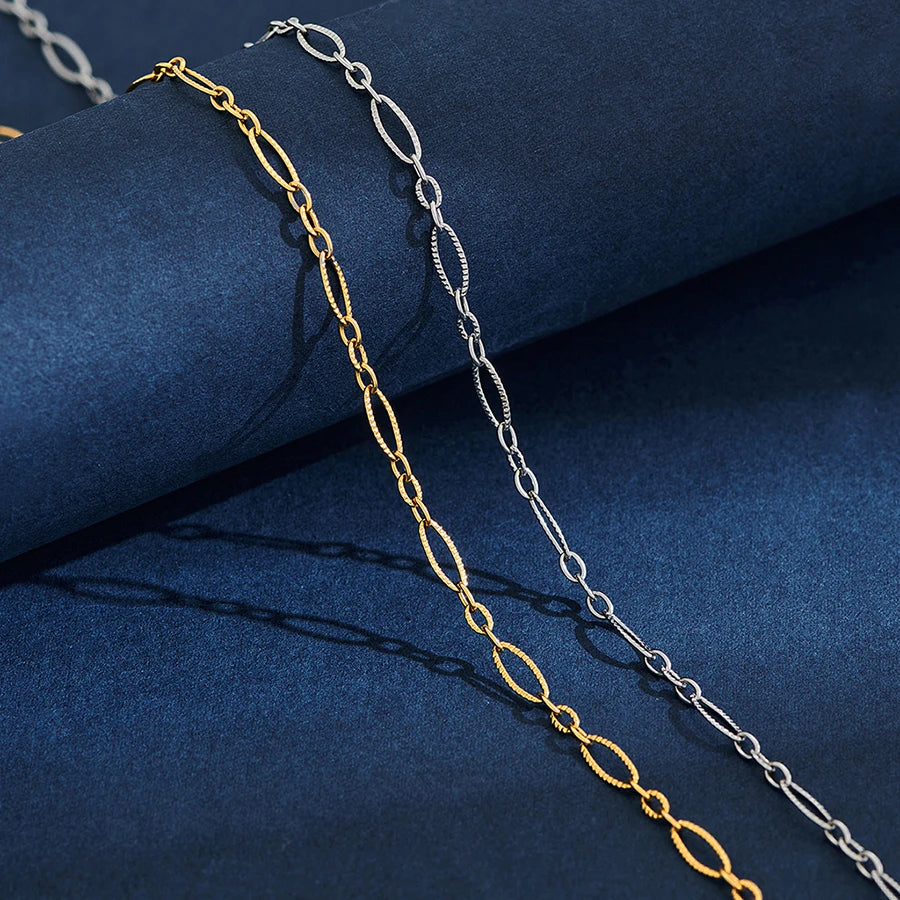 Collier Figaro O JONecklace en acier inoxydable gaufré SION L pour hommes et femmes,