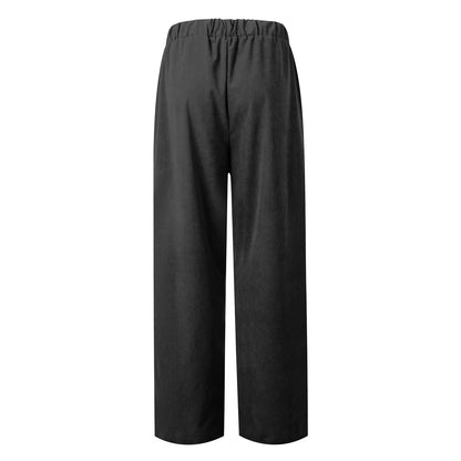 Pantalon en velours côtelé pour femme, décontracté, taille haute, jambe droite, couleur unie, pantalon Baggy confortable avec poches