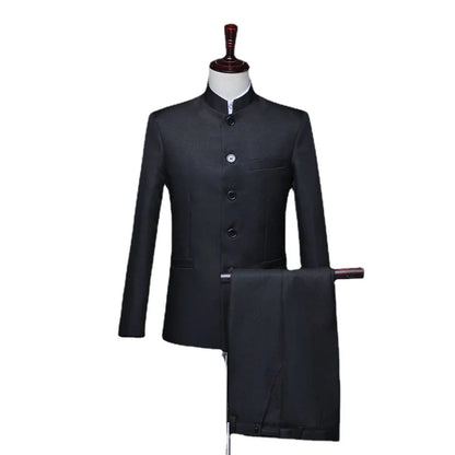Blazer à col montant de style chinois pour hommes, couleur pure, affaires, formel, banquet de mariage, trempé, rouge, blanc, mâle, nouveau, fjj, 2 pièces