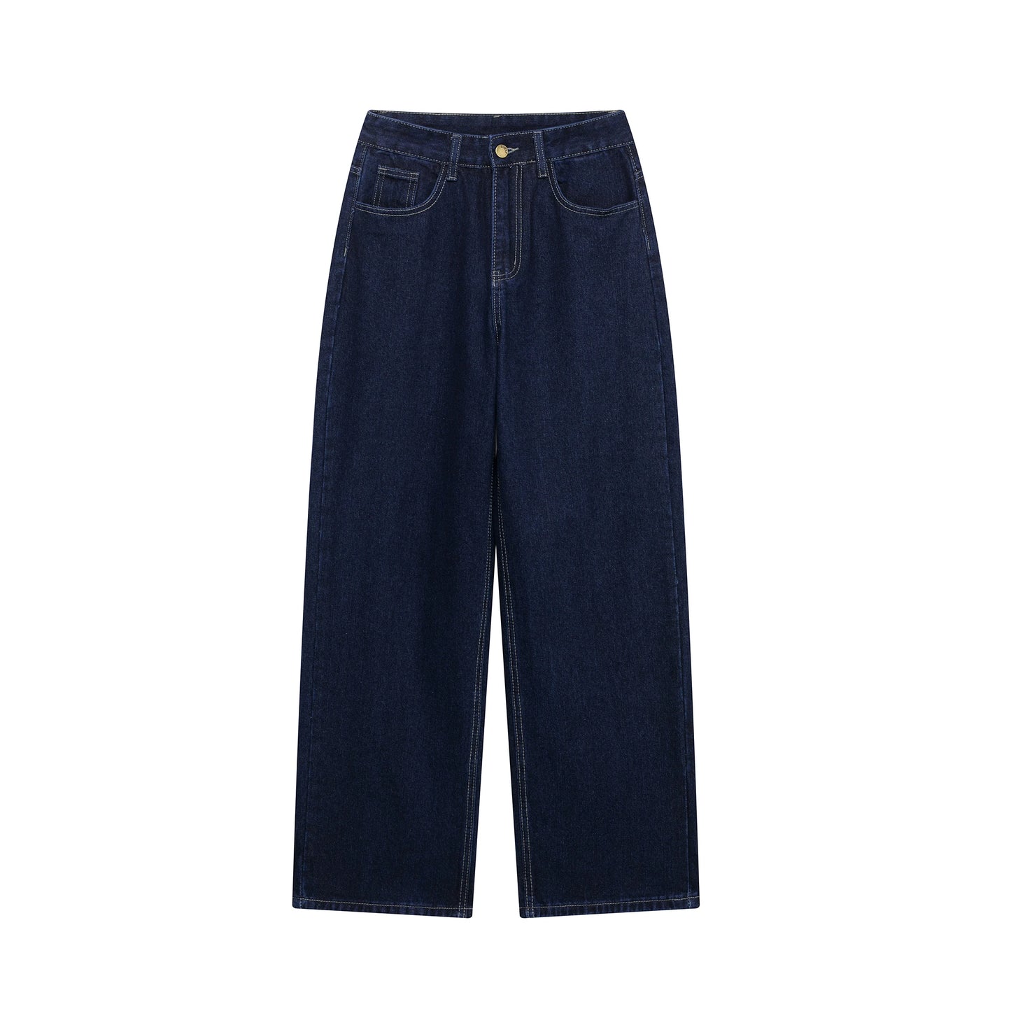 DUOPERI femmes mode Denim bleu marine pantalon droit Vintage jean taille haute pleine longueur femme Chic dame pantalon