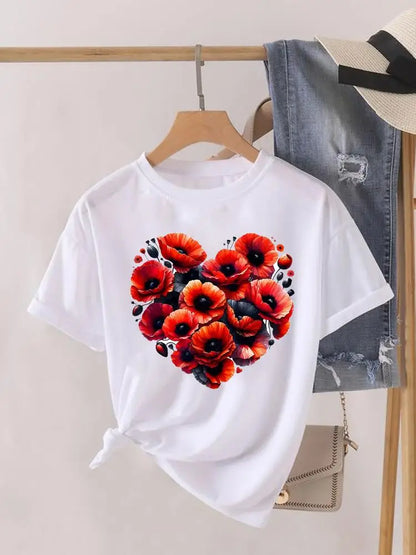 Tendance fleur Style mignon à manches courtes femmes imprimer femme chemise mode vêtements graphiques T-shirts vêtements dame t-shirt décontracté