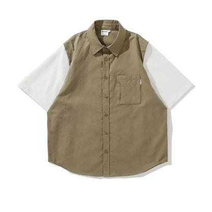 Ensemble deux pièces patchwork japonais pour hommes, chemises et pantalons cargo à manches courtes, faux deux demi-manches, poches, décontracté, couple, été
