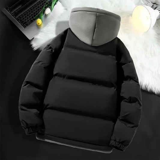 Hommes à capuche coton Coat2024 nouveau décontracté à capuche faux deux pièces conception vers le bas coton chaud Parka Style coréen épais hommes veste d'hiver
