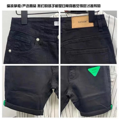 Jeans slim de style coréen pour hommes, vêtements de cow-boy de luxe, jeans en denim pour hommes, short en cuir noir, nouvelle arrivée, mode estivale, 2023