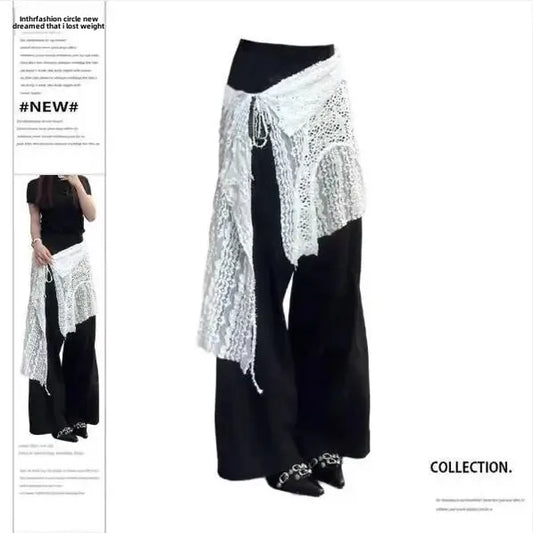 Jupe pliable à lacets pour fille épicée, blanche, romantique, rue, bord de fleur en dentelle creuse avec tablier, nouvelle collection 2024