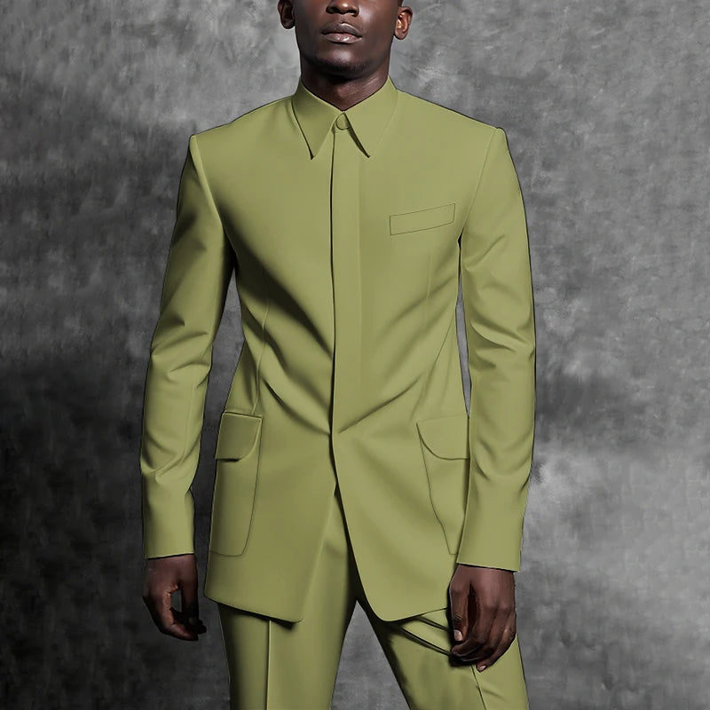Costumes sur mesure col montant smoking Gentleman couleur unie tenue homme costume ensemble 2 pièces intelligent décontracté quotidien bureau mâle vêtements