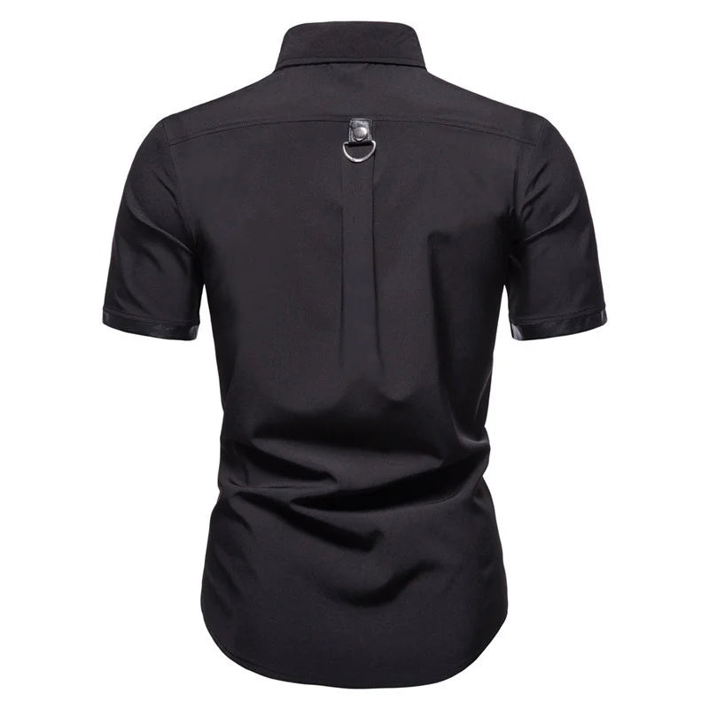 Chemise à Manches Courtes pour Homme, Streetwear, Style Gothique, Slim, Punk, Rivet, Haute Qualité, Printemps Été, Noir, Rouge, #4719