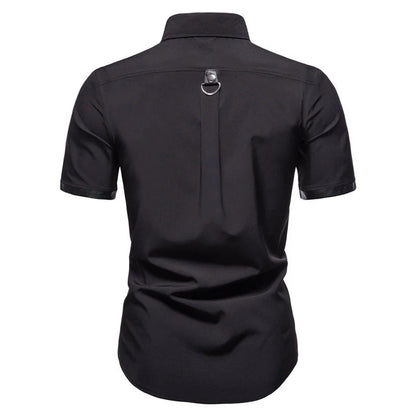 Chemise à Manches Courtes pour Homme, Streetwear, Style Gothique, Slim, Punk, Rivet, Haute Qualité, Printemps Été, Noir, Rouge, #4719