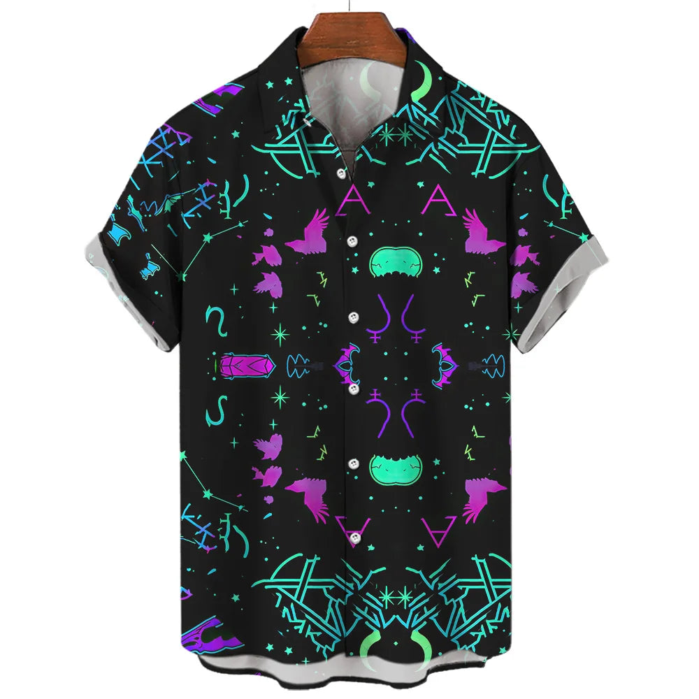 Chemise hawaïenne à manches courtes pour hommes, vêtements amples et respirants, imprimé diable horreur en 3d, été, 2024