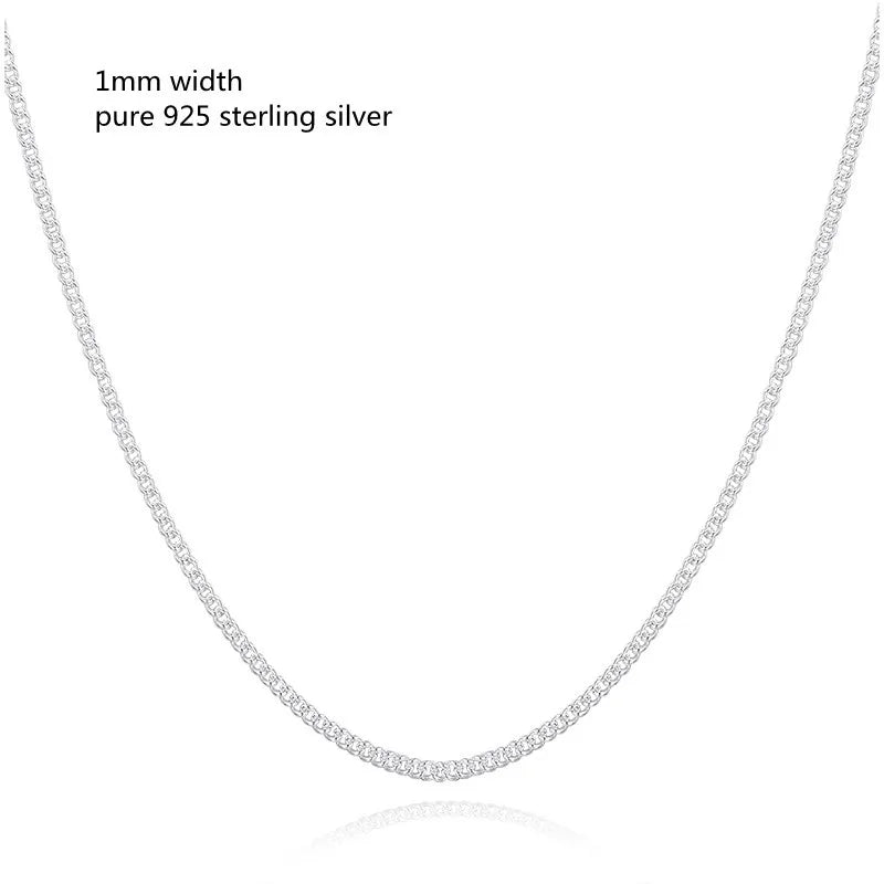 Colliers fins en argent regardé pur 925 pour femmes et filles, bordure latérale JoChoker, bijoux de la présidence, 35-80cm, 1mm
