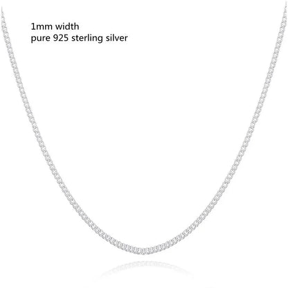 Colliers fins en argent regardé pur 925 pour femmes et filles, bordure latérale JoChoker, bijoux de la présidence, 35-80cm, 1mm