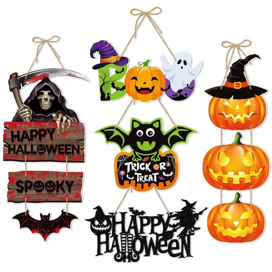 Décorations suspendues d'halloween, décoration murale de porte fantôme chauve-souris, ornements de citrouille pour fête, maison hantée, décorations de scène de Bar