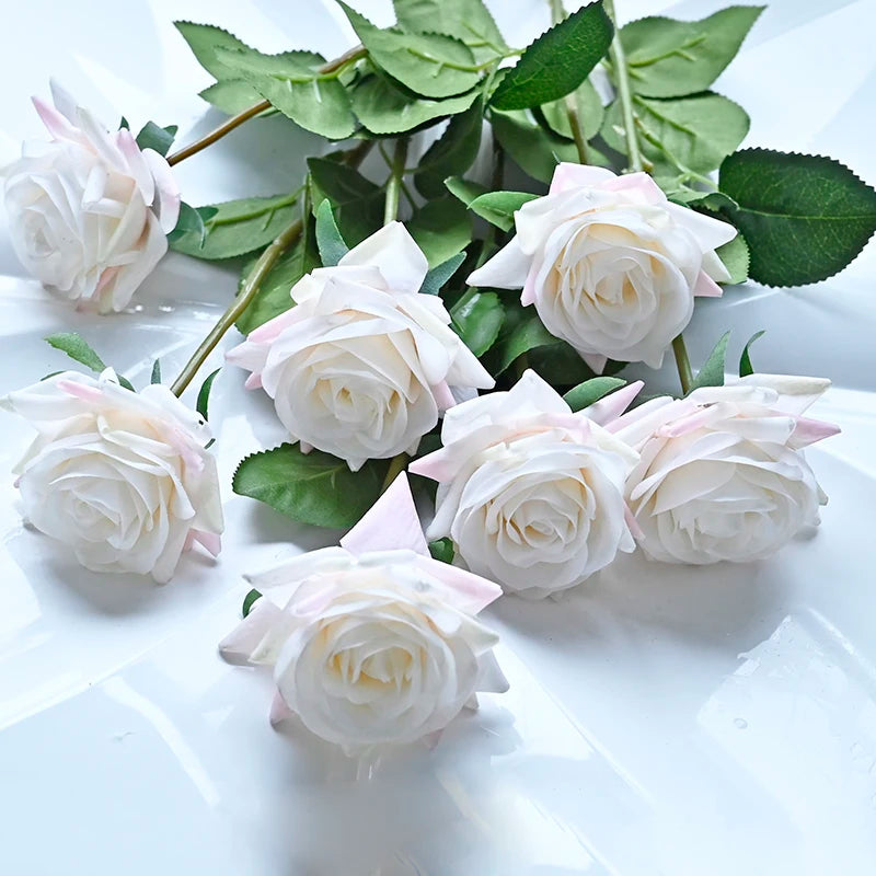 7 pièces vraie touche Rose branche tige Latex Rose main sensation feutre Simulation décorative artificielle Silicone Rose fleurs maison mariage