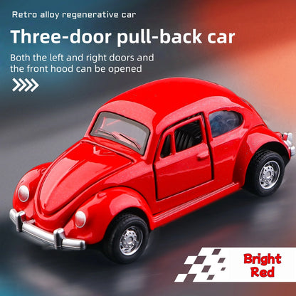 Modèle de voiture classique Beetle mini voiture en alliage à traction, trois portes peuvent être ouvertes à l'échelle 1:60, cadeaux pour garçons adultes et enfants