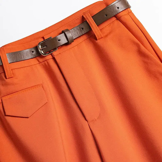 Short décontracté taille haute pour femme, couleur unie, boutons, volants, Orange, ample, Bermuda, été