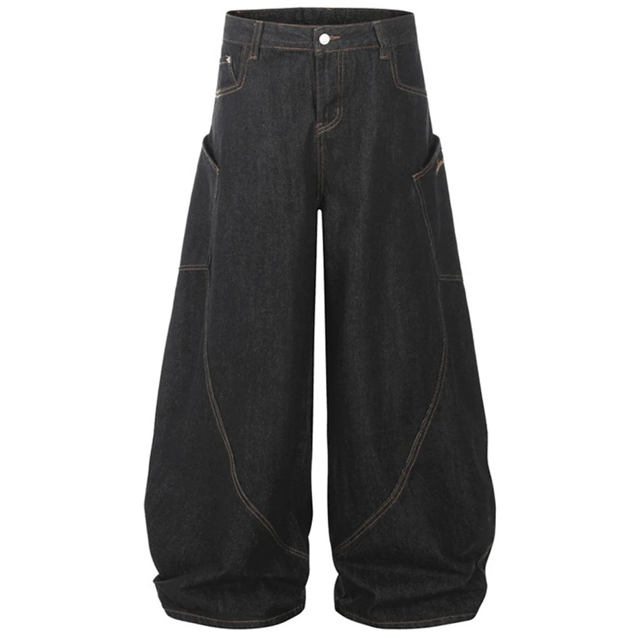 Jean Baggy à jambes larges pour hommes, pantalon en Denim ample avec poches latérales, Streetwear Harajuku Hip Hop