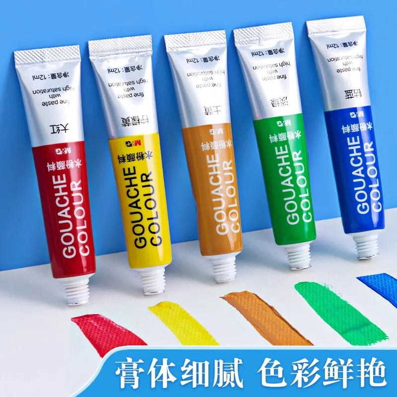 M & G – ensemble de peinture Gouache pour étudiants, 12/18/24 couleurs, Tube Art, outils de peinture spéciaux lavables