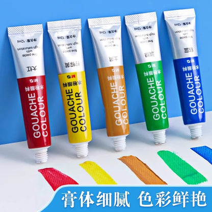 M & G – ensemble de peinture Gouache pour étudiants, 12/18/24 couleurs, Tube Art, outils de peinture spéciaux lavables