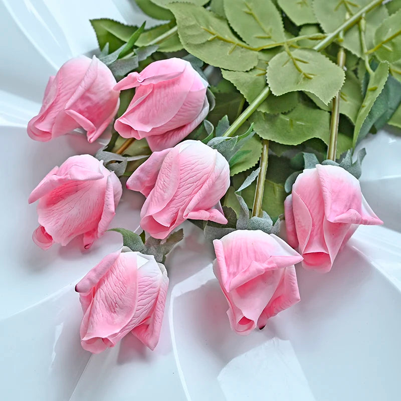 7 pièces vraie touche Rose branche tige Latex Rose main sensation feutre Simulation décorative artificielle Silicone Rose fleurs maison mariage