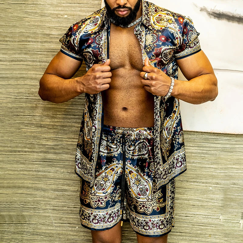 Ensemble hawaïen chaud hommes impression ensemble à manches courtes été décontracté chemise florale plage deux pièces costume bouton nouvelle mode hommes ensembles ﻿