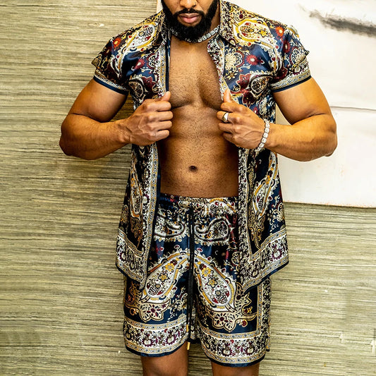 Ensemble hawaïen chaud hommes impression ensemble à manches courtes été décontracté chemise florale plage deux pièces costume bouton nouvelle mode hommes ensembles ﻿