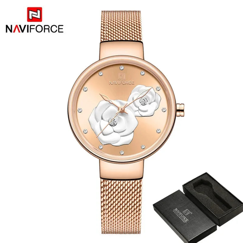 NAVIFORCE-Montre-bracelet  en maille pour femme, bracelet en acier inoxydable,
