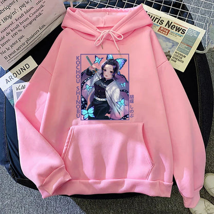 Nouveau Anime Kochou Shinobu imprimé sweat à capuche automne hiver femmes hommes Harajuku sweat à capuche polaire ample décontracté sweats à capuche
