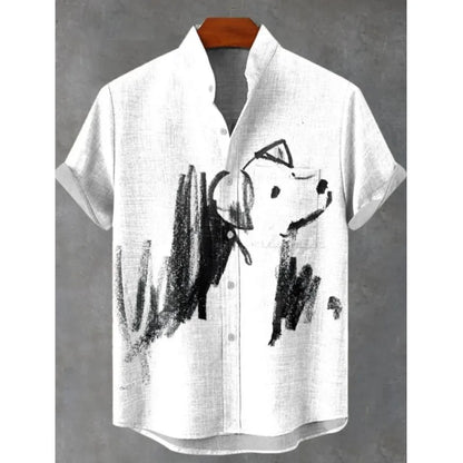 2025 hommes décontracté mode nouvelle chemise en lin Art imprimé chien de compagnie motif chemises mode décontracté et confortable hommes chemise unie