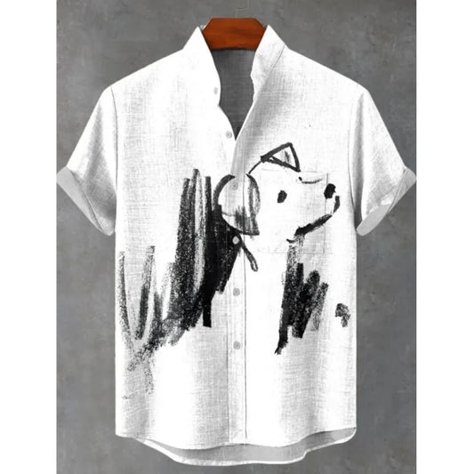 2025 hommes décontracté mode nouvelle chemise en lin Art imprimé chien de compagnie motif chemises mode décontracté et confortable hommes chemise unie