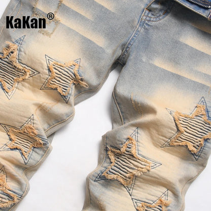 Kakan - Nouveaux jeans longs brodés et brodés européens et américains pour vêtements pour hommes, jeans extensibles à la mode à revers rétro
