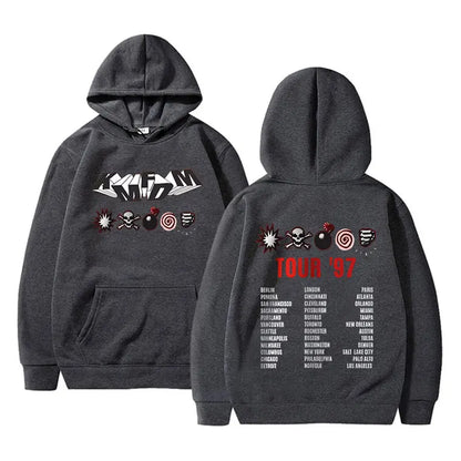 Kmfdm Tour 97 Graphic Hoodie pour hommes et femmes, Rock Band Vintage Gothic Punk Pullover Hoodies, Unsiex Casual Smile Cotton Sweatshirt