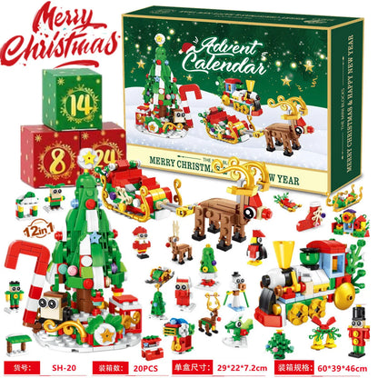 Calendrier de l'Avent de Noël Coffret cadeau Arbre de train de Noël pour enfants Boîte de calendrier de compte à rebours de 24 jours Cadeau de Noël de fête surprise