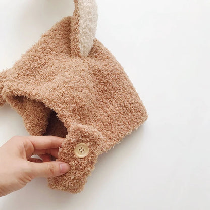 Chapeau en peluche avec oreilles de lapin pour bébé, bonnet pour bébé, bonnet à oreillettes, dessin animé coréen, chaud, mignon, garçon, fille, enfants, automne, hiver