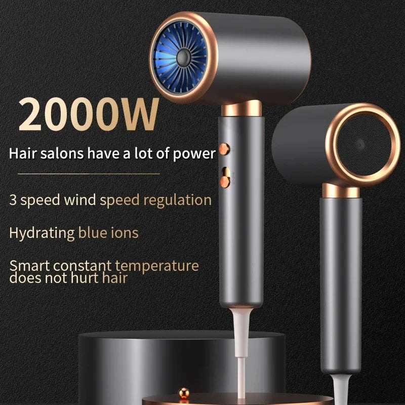 Sèche-cheveux de Salon 2000W, brosse professionnelle à Air chaud et froid, ionique négatif, forte puissance, 5ème vitesse, sèche-cheveux avec peigne