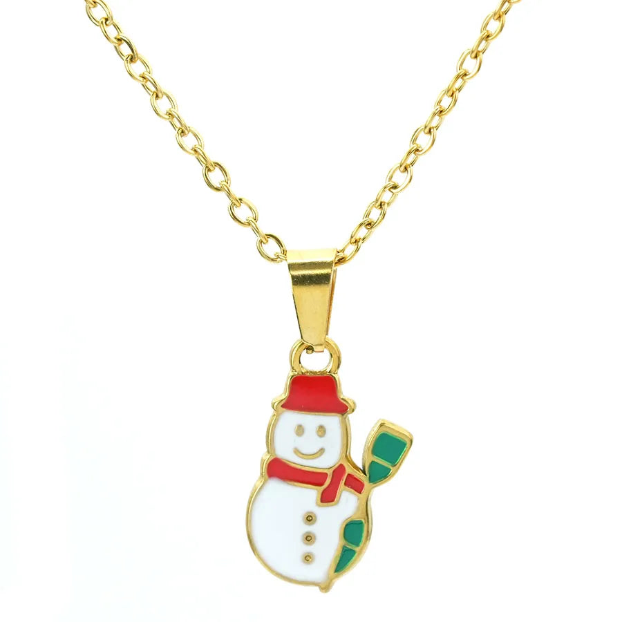 Collier thème de noël, chaîne de couleur or, couronne de flocon de neige du père noël, pendentif d'arbre de bonhomme de neige, cadeaux de Festival, accessoire saisonnier