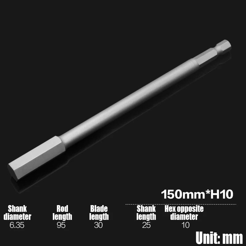 Foret Allen à tête hexagonale H2-H10, 75mm, 150mm, 200mm, embout de tournevis hexagonal électrique, tête de lot magnétique, tournevis à percussion, 1 pièce