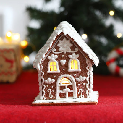 Maison de neige marron scintillante de noël, ornement brillant, maison de noël, nouvel an, décoration de bureau, cadeau pour enfant, fournitures de fête de noël