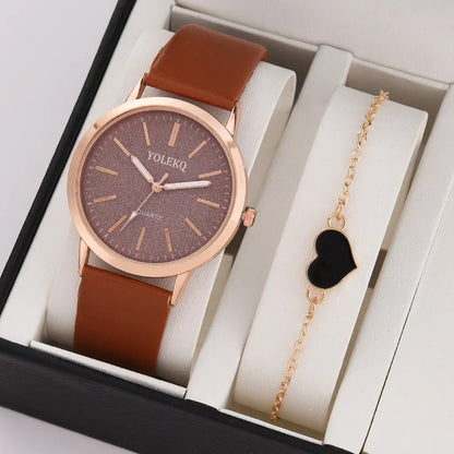 2 pièces ensemble femmes montres mode décontracté dames montres à Quartz bracelet en cuir montre femmes  (sans boîte)
