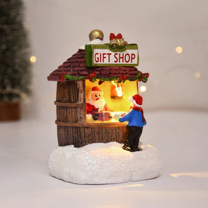 Ornement de maison du père Noël LED en résine, décoration de la maison de bureau, artisanat de paysage de cabine plonger oyant, cadeau de Noël, nouvel an, 2025