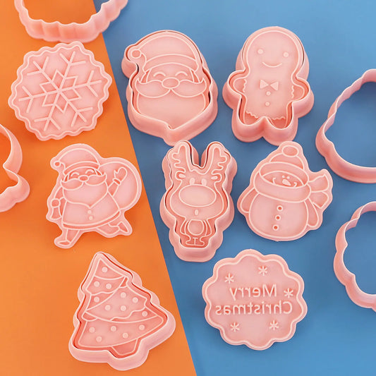 Emporte-pièces de noël, 8 pièces, Design de renne 3d, timbres à biscuits, outils de cuisson de flocons de neige, moules à biscuits en gaufrage