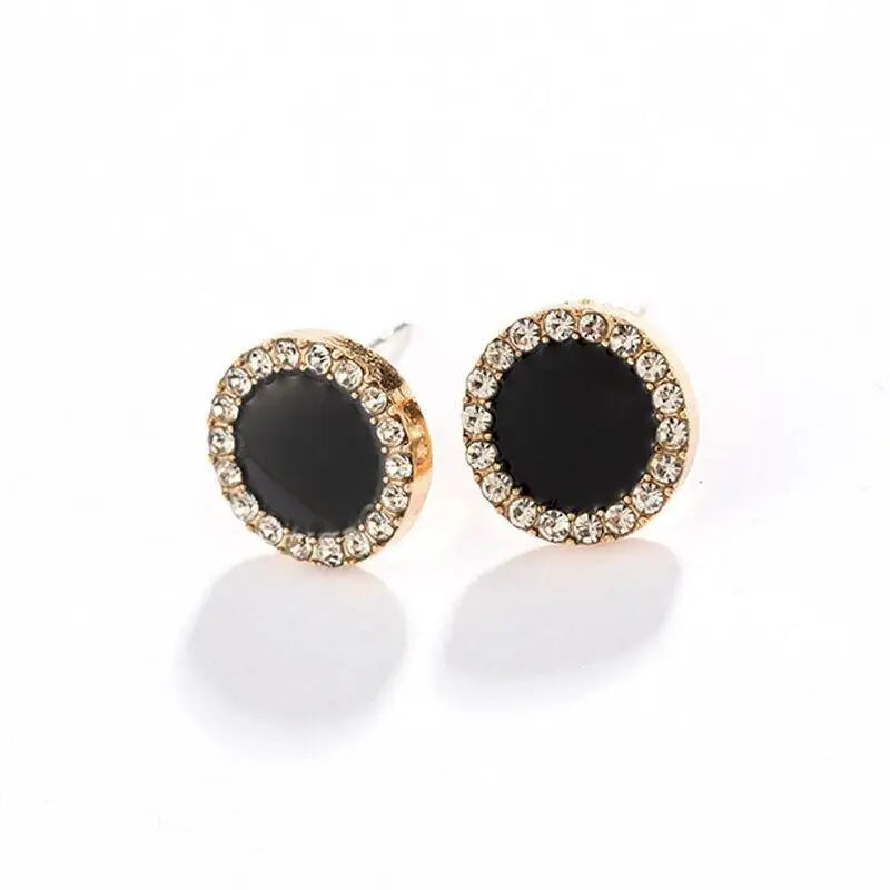 Boucles d'oreilles rondes en argent S925, strass assortis avec tout, simples, goutte d'eau noire,