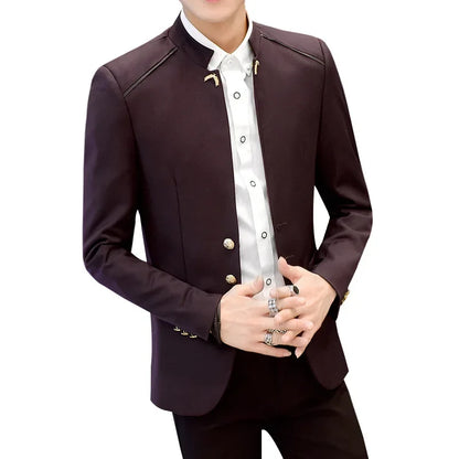 Vestes de costume décontractées à col montant pour hommes, manteaux de Blazer à trois boutons avec coutures de couleur unie, mode jeunesse, nouvelle collection printemps 2024