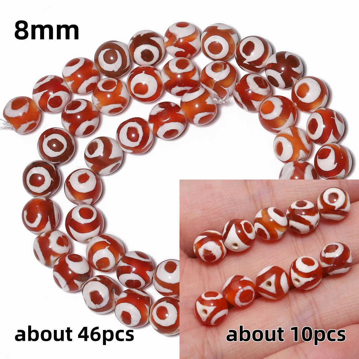 Perles rondes en agate Dzi naturelle, prière tibétaine, prairie mystique, perles pour bijoux, bricolage exécutif, accessoires de bracelet vintage, 6mm, 8mm, 10mm