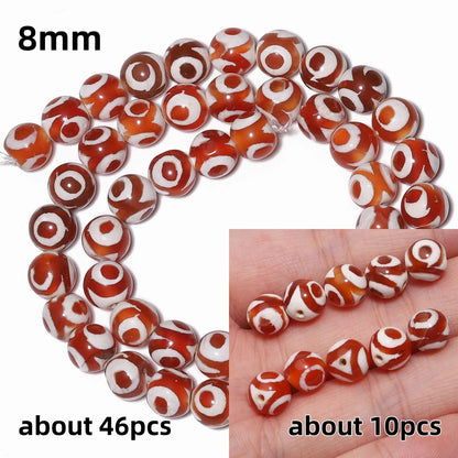 Perles rondes en agate Dzi naturelle, prière tibétaine, prairie mystique, perles pour bijoux, bricolage exécutif, accessoires de bracelet vintage, 6mm, 8mm, 10mm